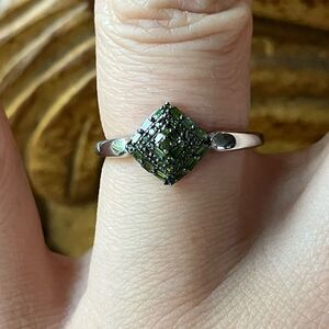 Natural Green Diamond Sterling Silver Ring Size 6